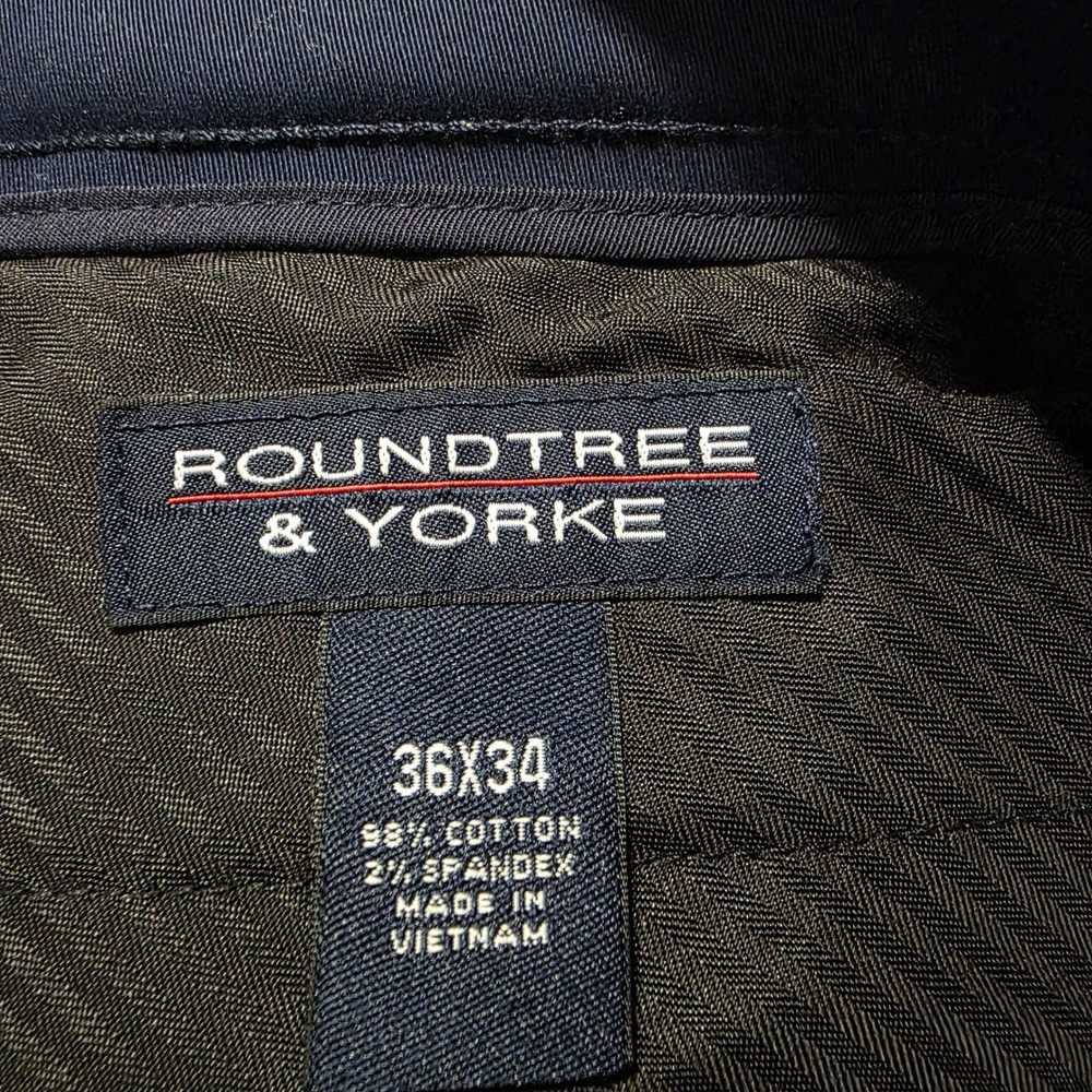 Roundtree & Yorke Inno-Flex Mens 36x34 Navy Blue Pleated Straight Fit Pants NWT - Picture 5 of 7